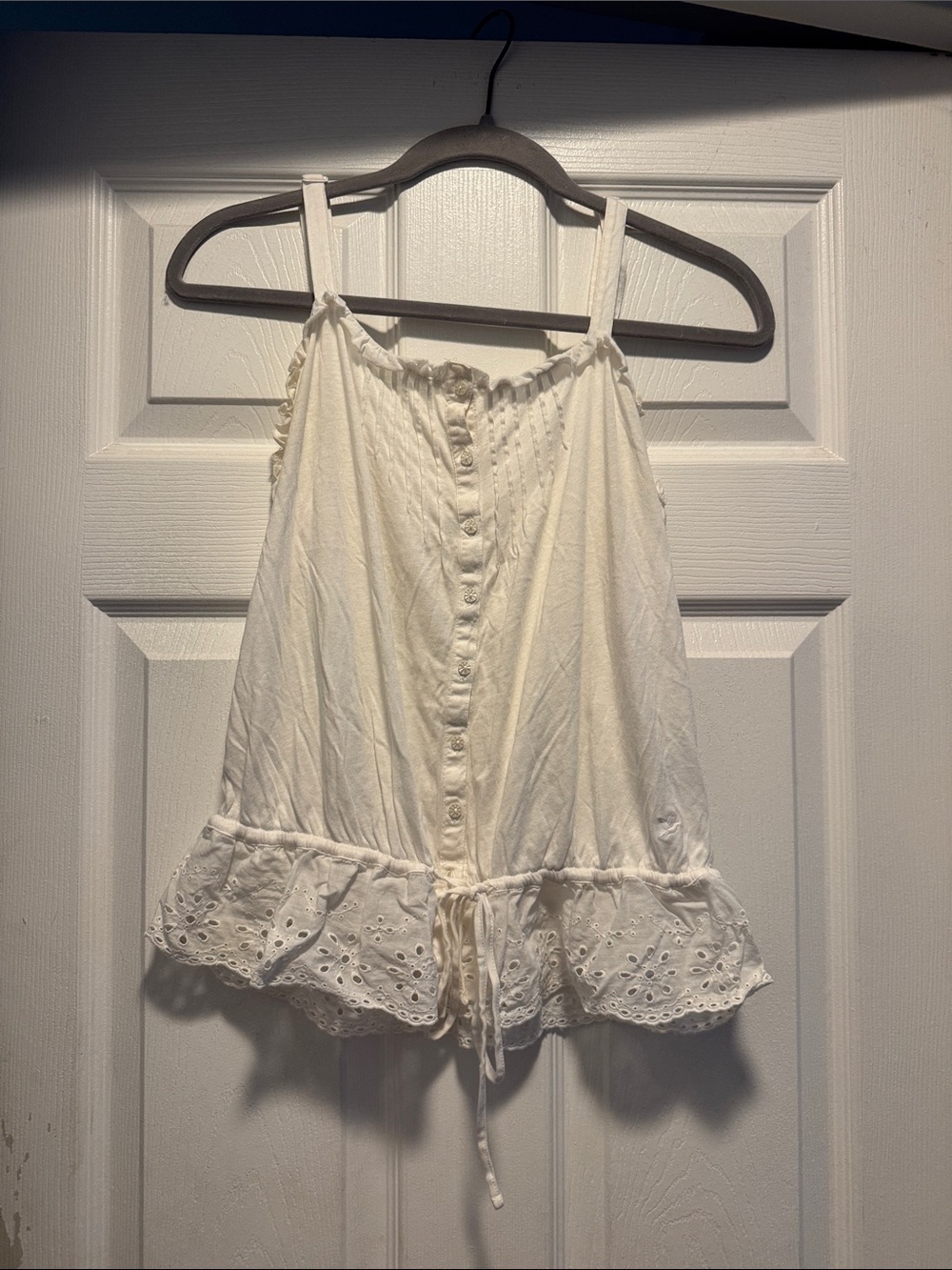 aerie White Eyelet Button-Front Tank Top